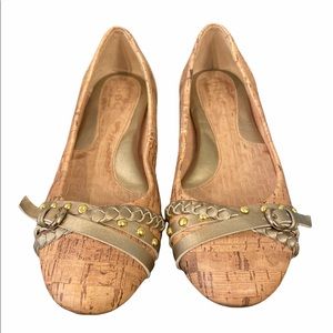 BOC Size 6 Tan Cork Flats with Buckles